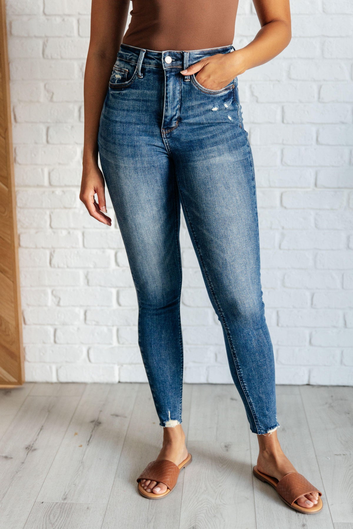 Judy Blue | Alba High Rise Control Top Distressed Hem Skinny Jeans