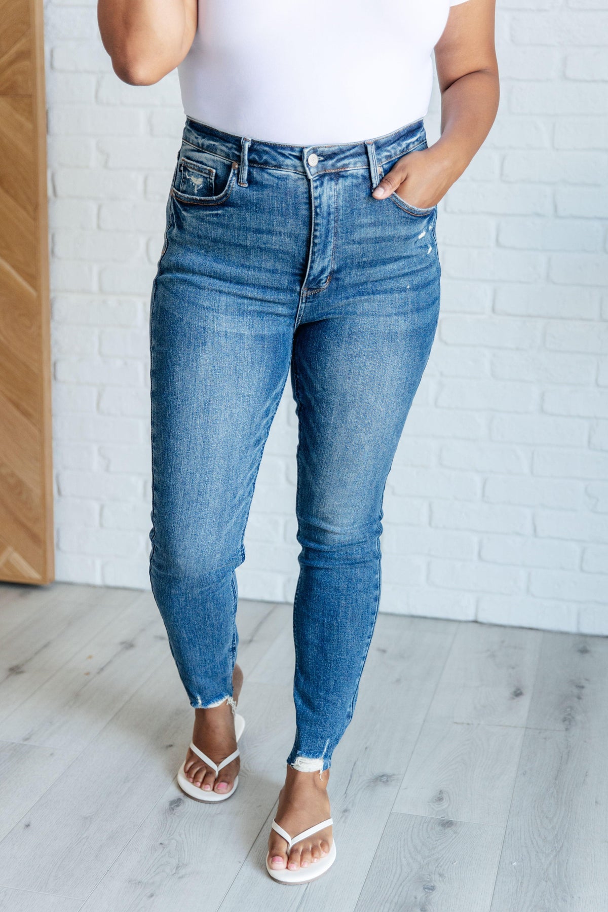 Judy Blue | Alba High Rise Control Top Distressed Hem Skinny Jeans