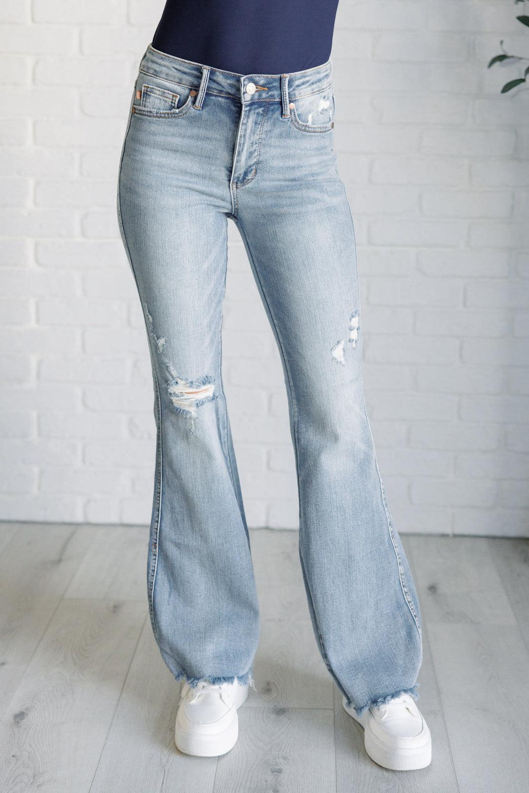 Judy Blue | Caroline Mid Rise Control Top Distressed Flare Jeans