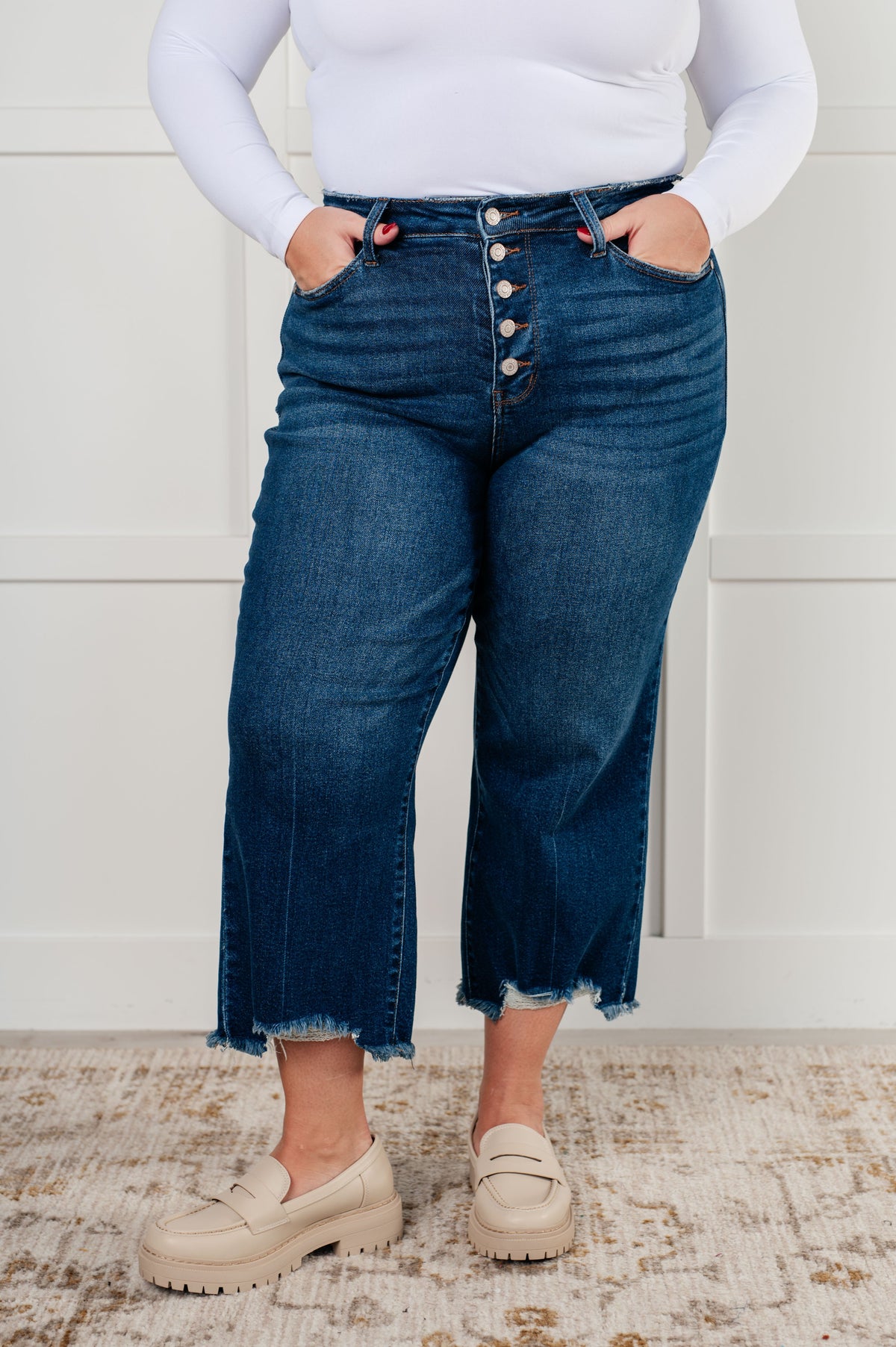 Judy Blue | Janice High Rise Button Fly Wide Leg Crop Jeans