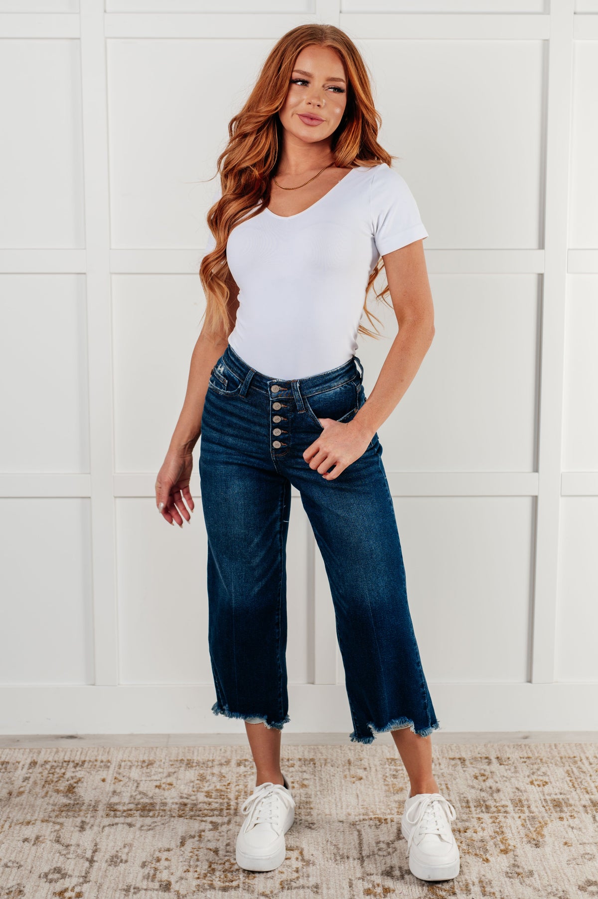 Judy Blue | Janice High Rise Button Fly Wide Leg Crop Jeans