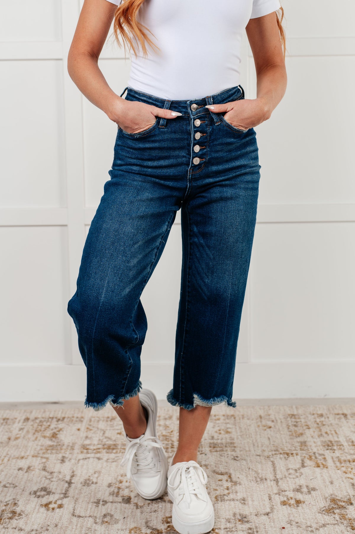 Judy Blue | Janice High Rise Button Fly Wide Leg Crop Jeans