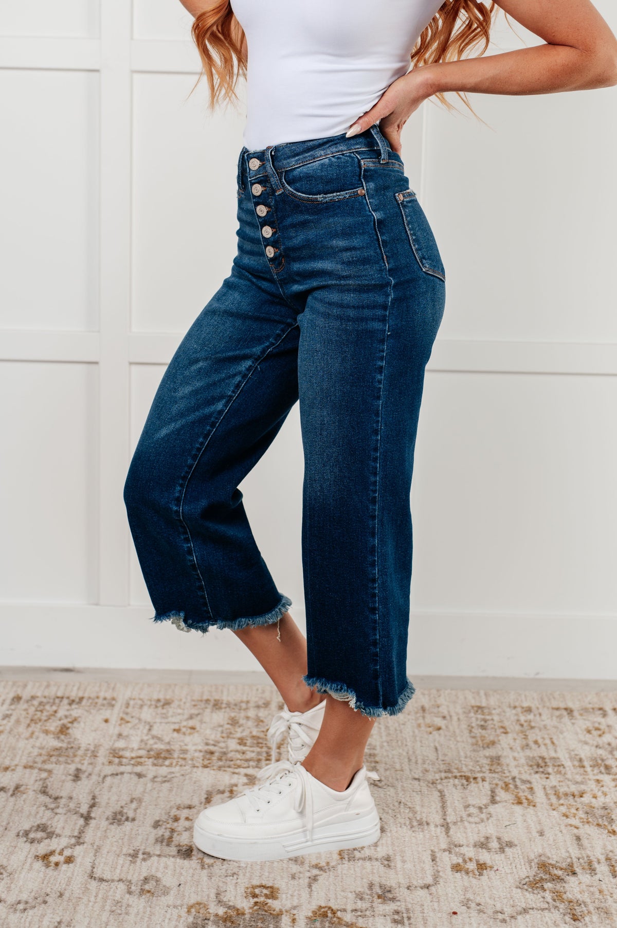 Judy Blue | Janice High Rise Button Fly Wide Leg Crop Jeans