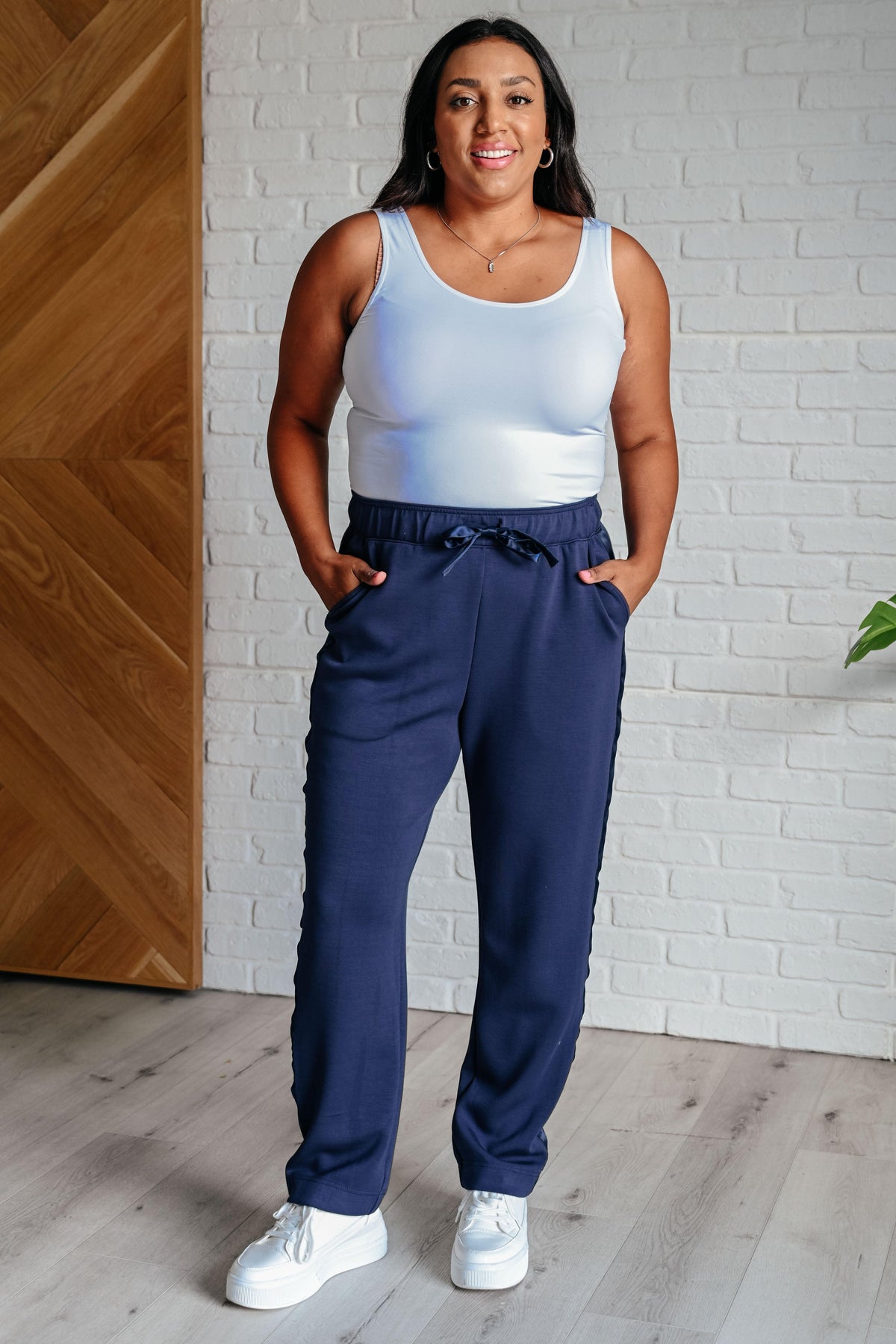 Lysa Satin Stripe Lounge Pants in Smoky Navy