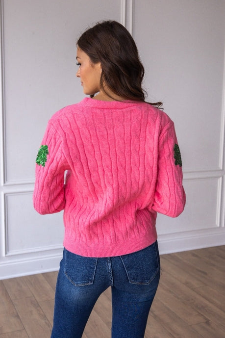 Pink Sequin Trees Cardigan