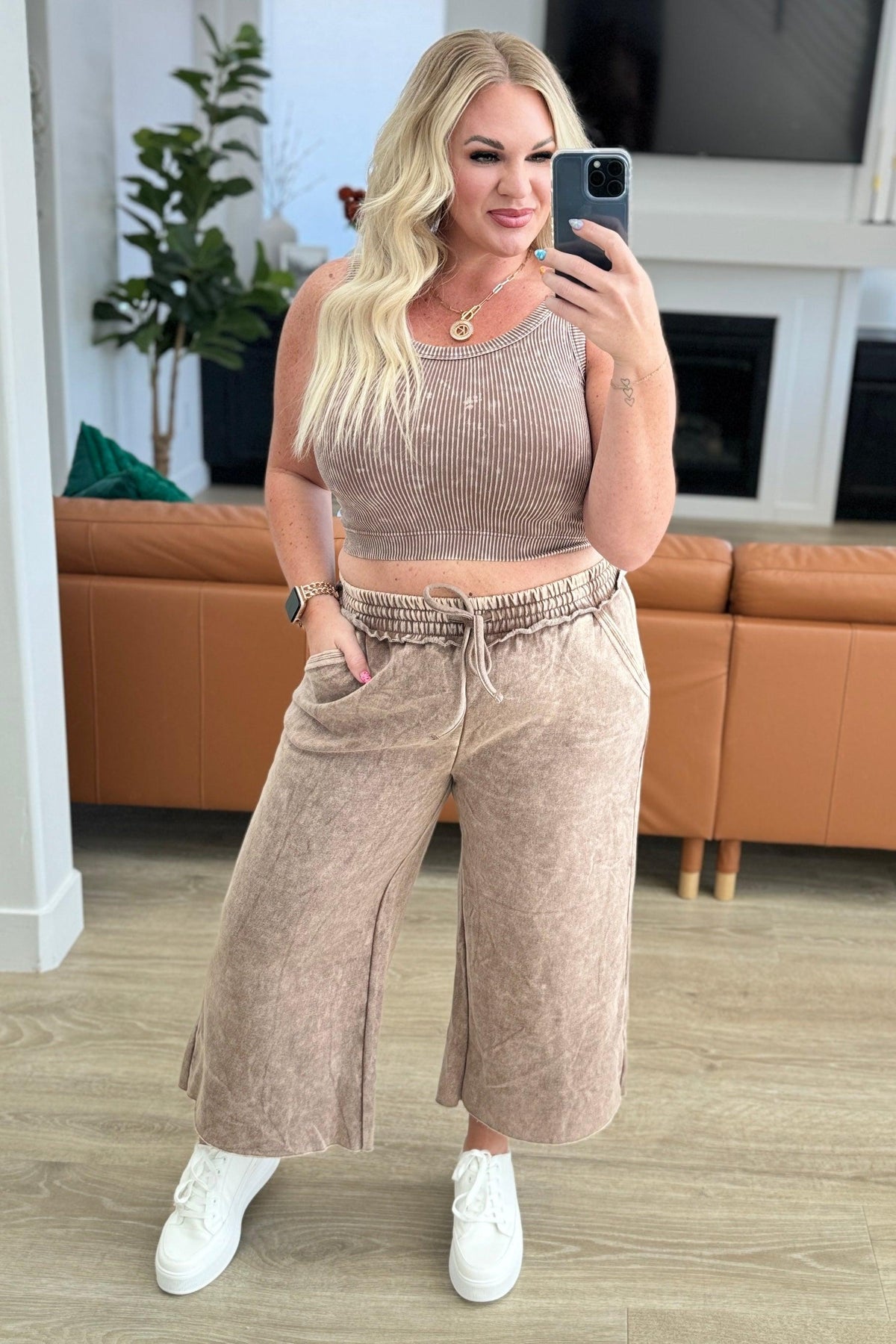 Acid Wash Wide Leg Sweatpants in Mocha - becauseofadi