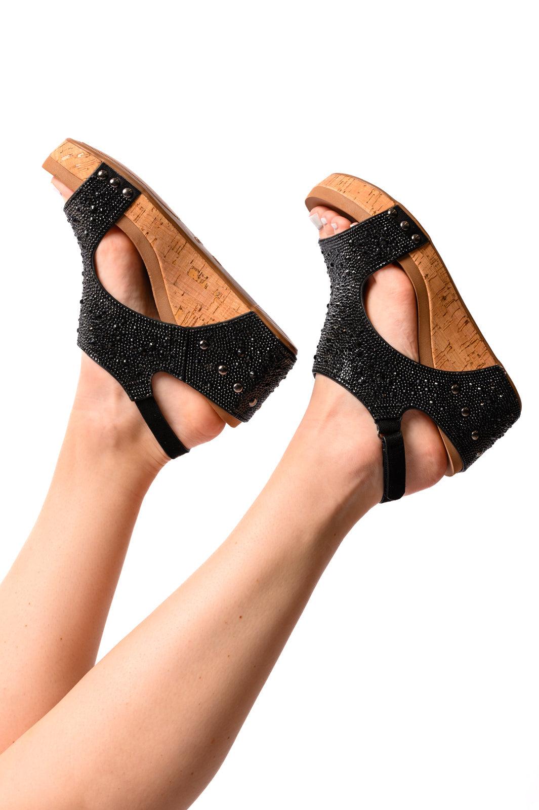 Ashley Wedge Sandals in Black Rhinestone - becauseofadi