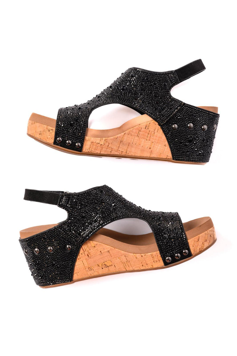 Ashley Wedge Sandals in Black Rhinestone - becauseofadi