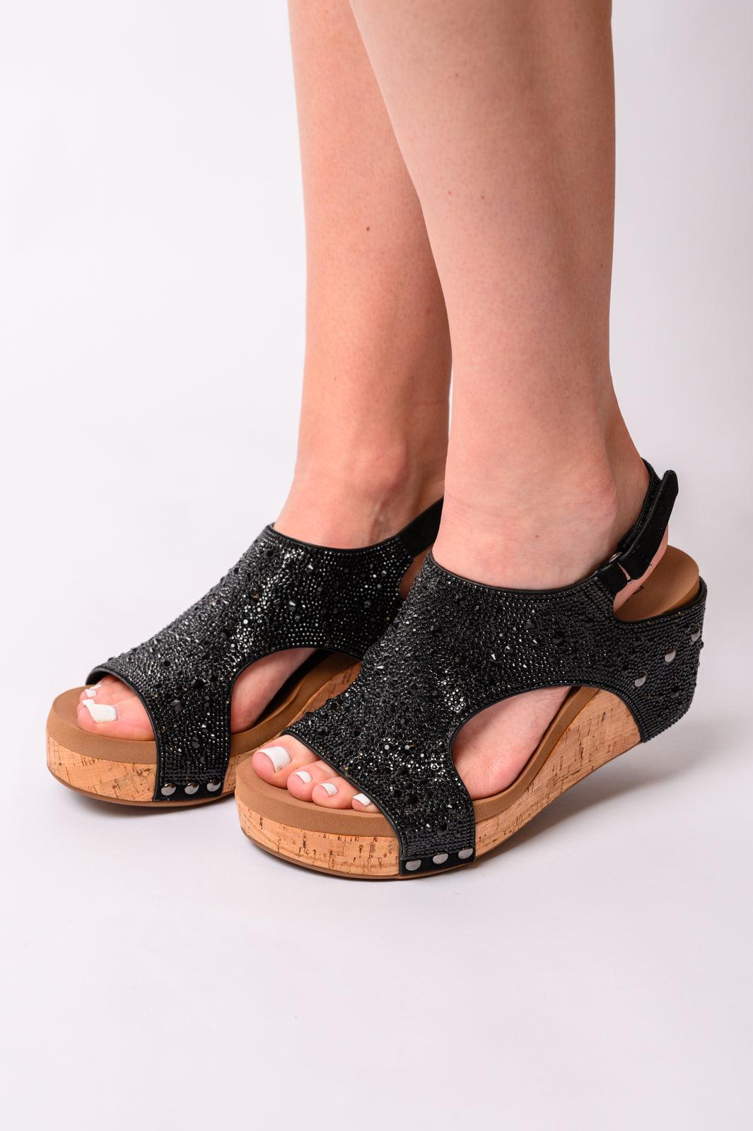 Ashley Wedge Sandals in Black Rhinestone - becauseofadi