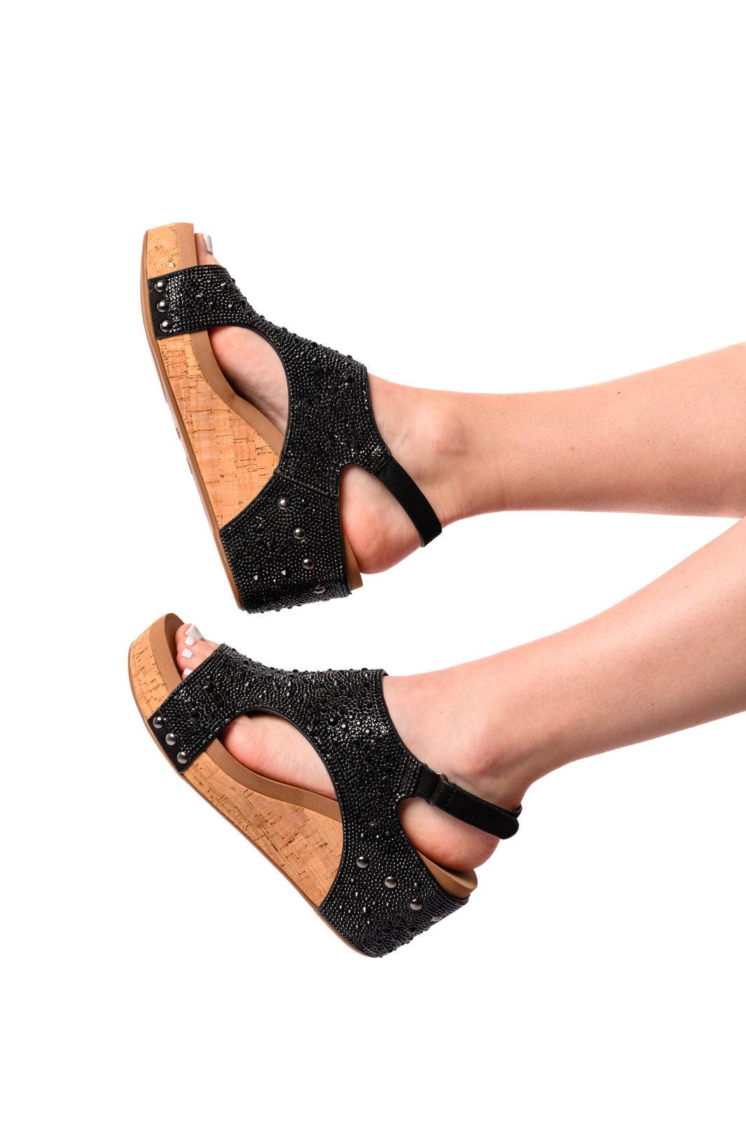 Ashley Wedge Sandals in Black Rhinestone - becauseofadi