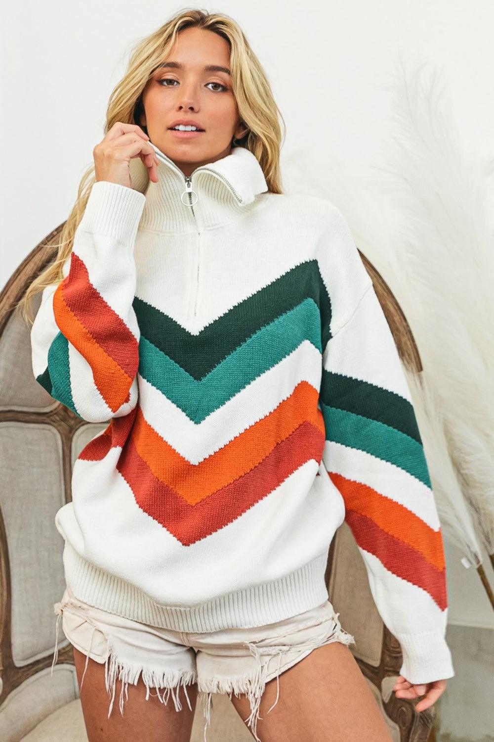 BiBi Multi Color Chevron Pattern Sweater - becauseofadi