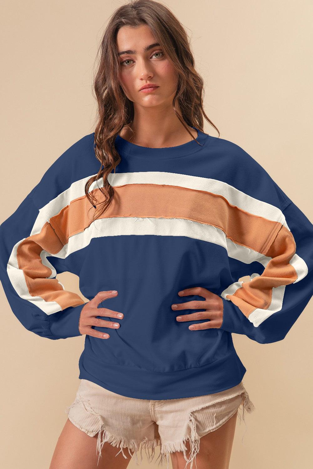 BiBi | French Terry Color Block Cut Edge Detail Sweatshirt - becauseofadi