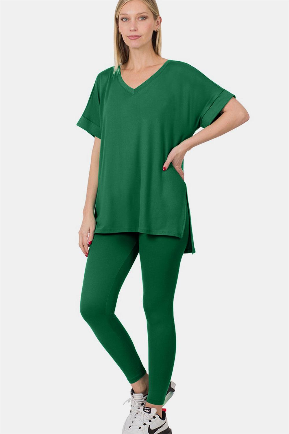 Zenana | V-Neck T-Shirt and Leggings Lounge Set