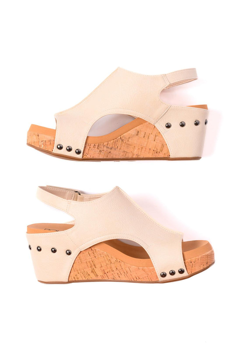 Carley Wedge Sandals in Cream - becauseofadi