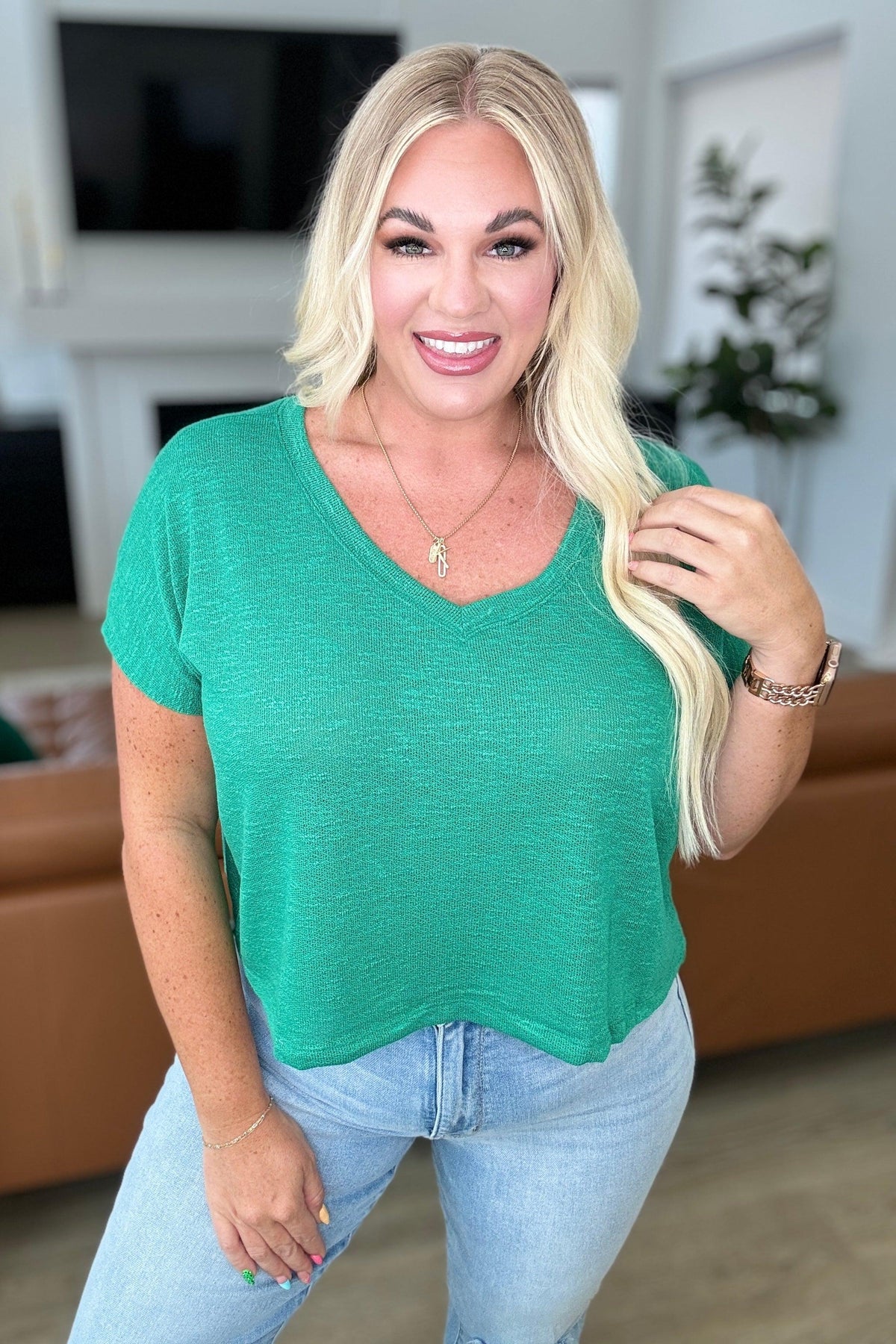 Classic Comfort V-Neck Top in Kelly Green - becauseofadi