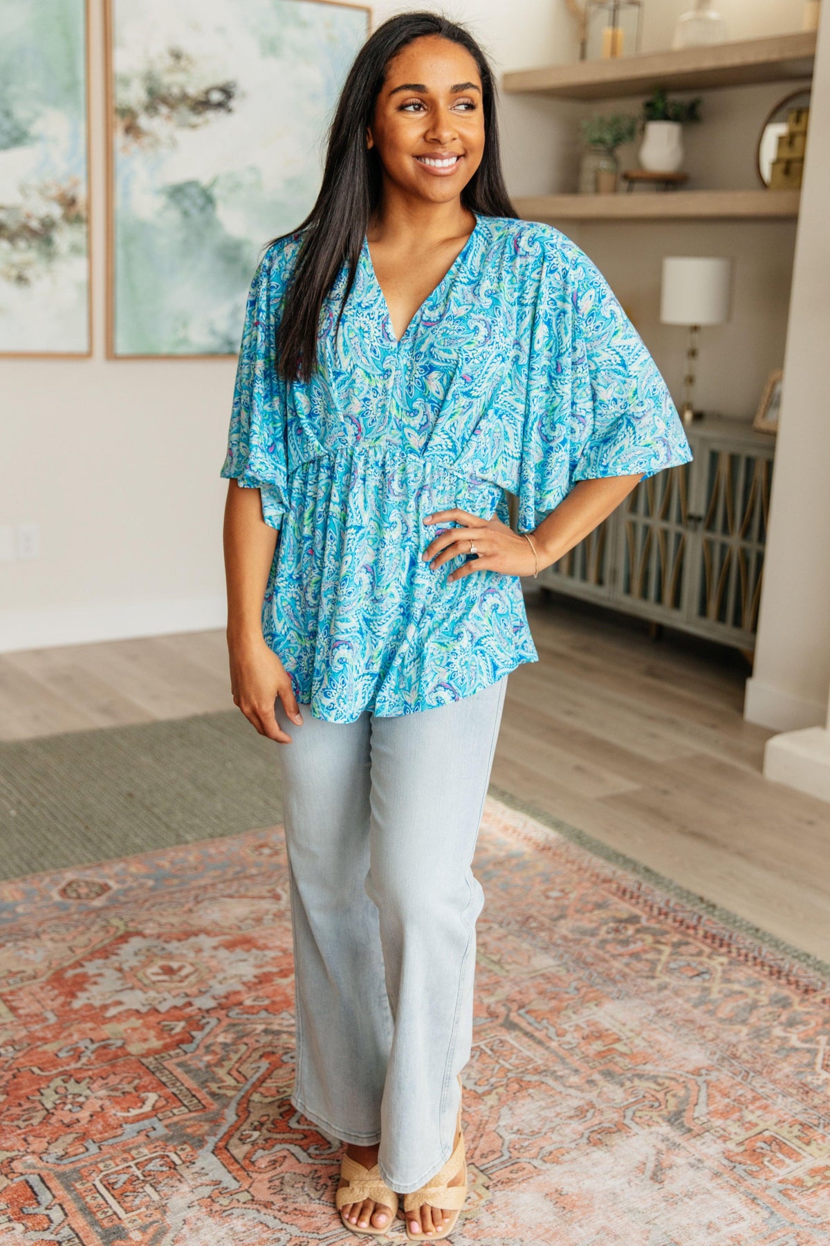 Dreamer Peplum Top in Blue and Teal Paisley - becauseofadi