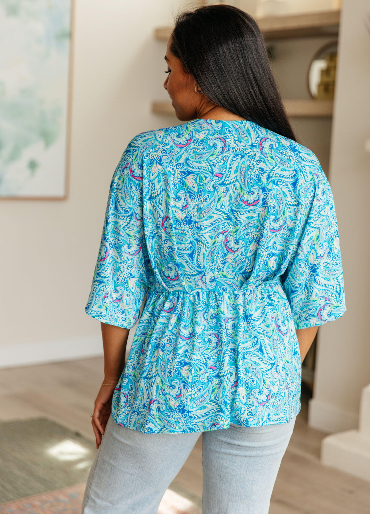 Dreamer Peplum Top in Blue and Teal Paisley - becauseofadi