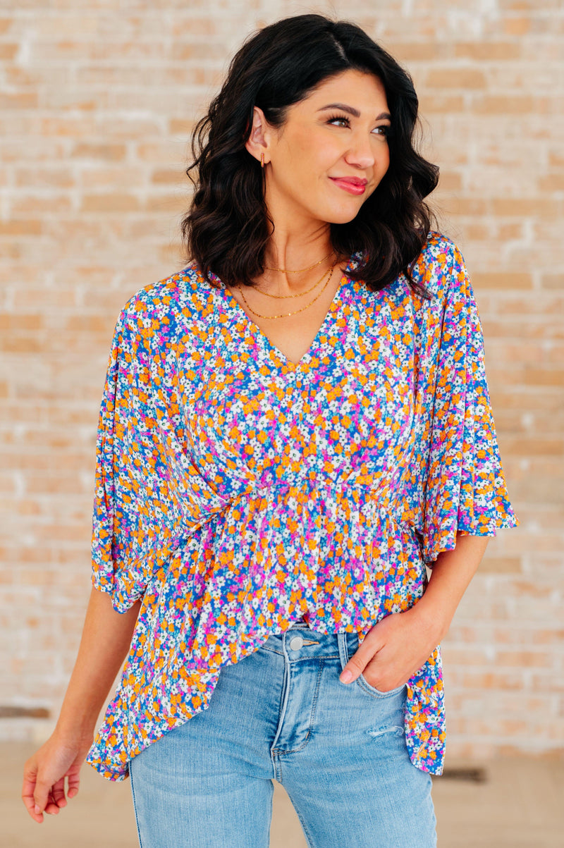 Dreamer Peplum Top in Purple Retro Ditsy Floral - becauseofadi