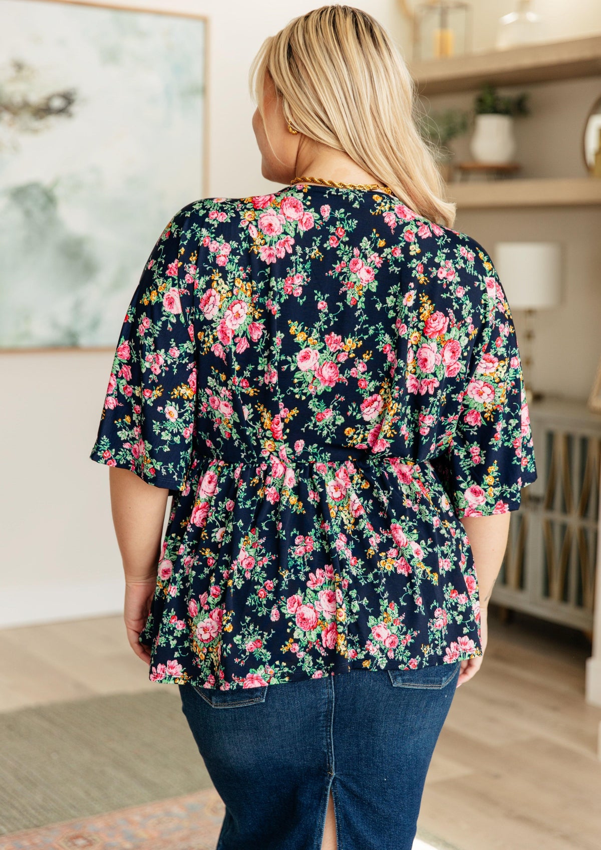 Dreamer Top in Navy and Pink Vintage Bouquet - becauseofadi