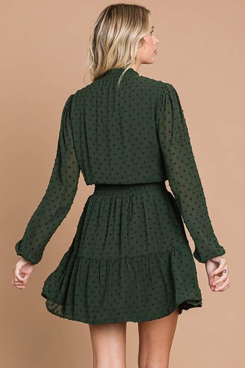 Culture Code | Swiss Dot Smock Neck Mini Dress with Pockets