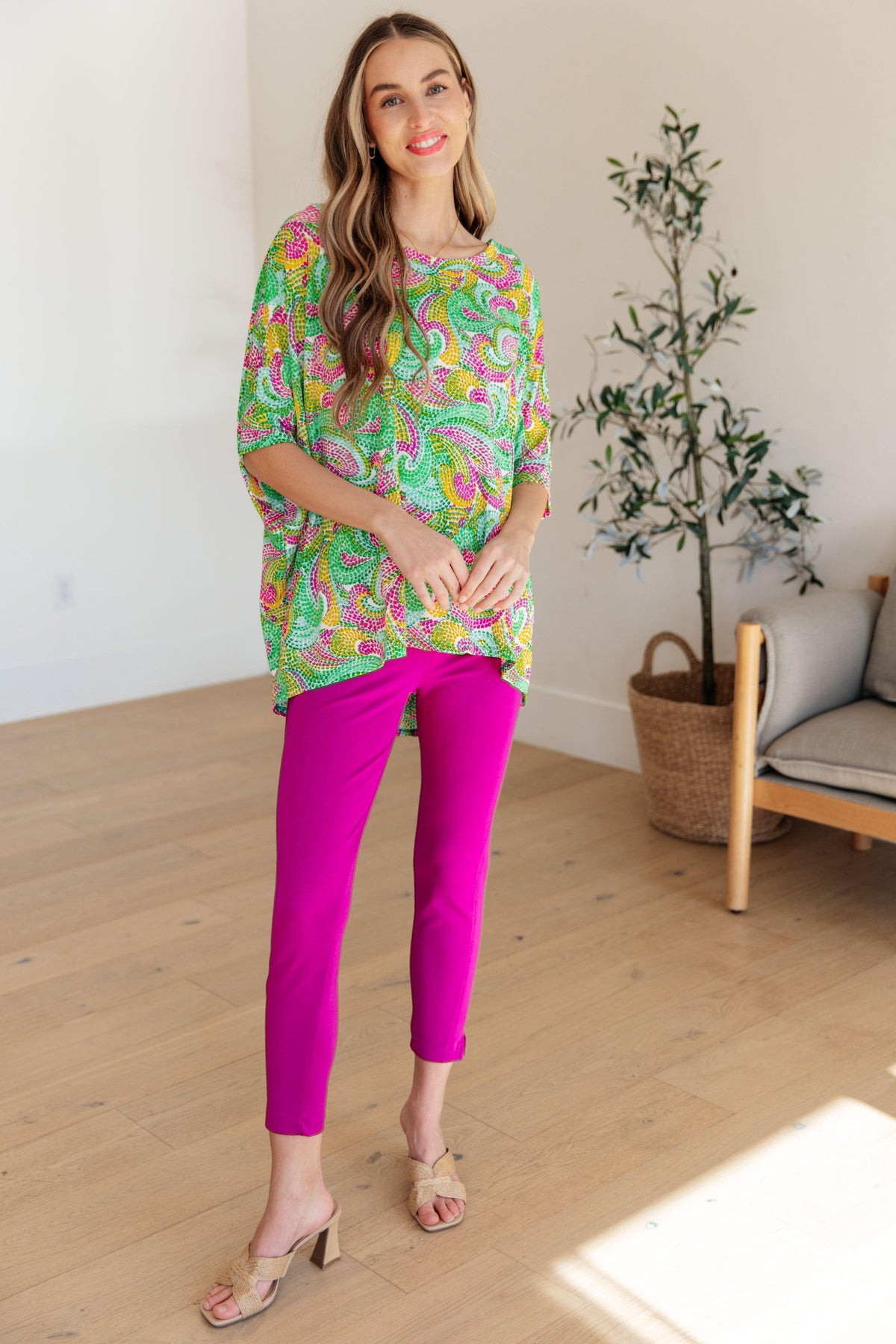 Essential Blouse in Painted Green and Pink - becauseofadi