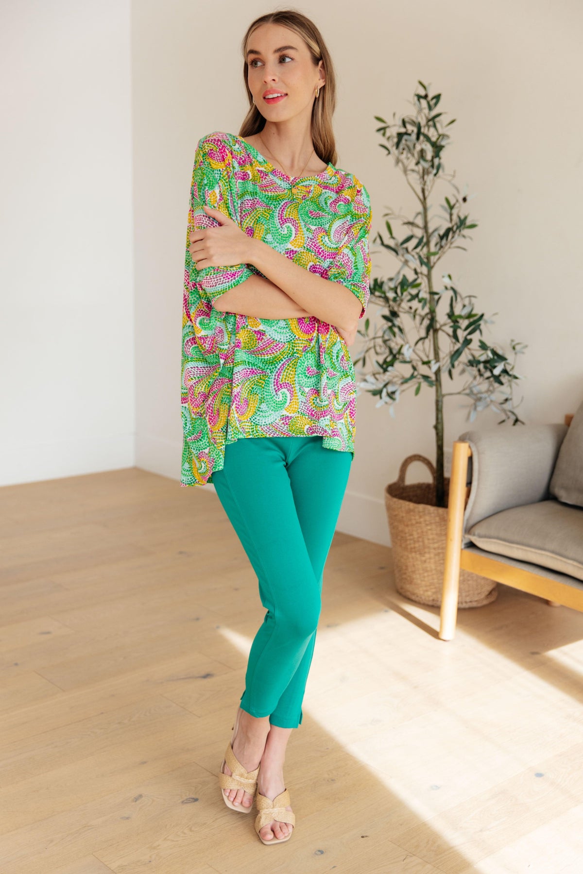 Essential Blouse in Painted Green and Pink - becauseofadi