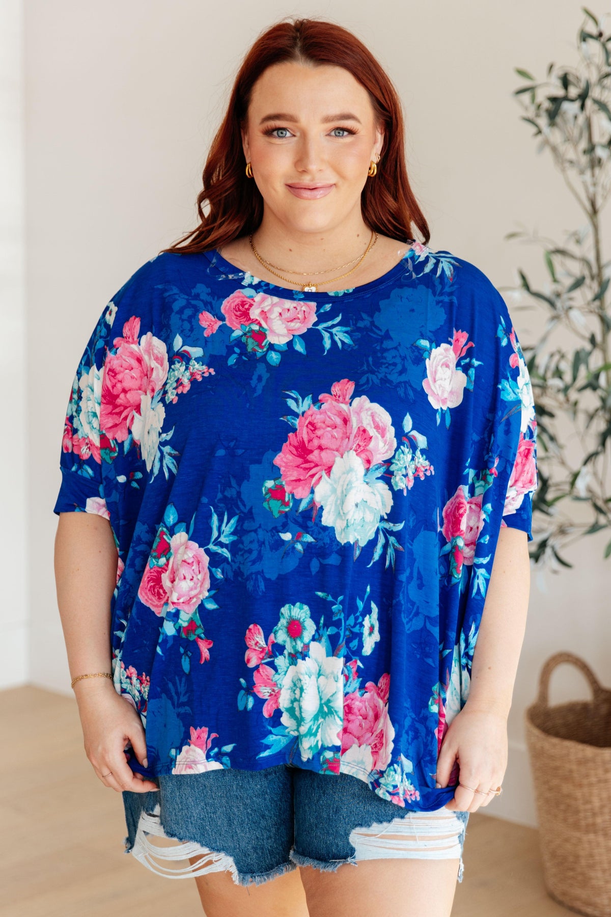 Essential Blouse in Royal and Pink Floral - becauseofadi