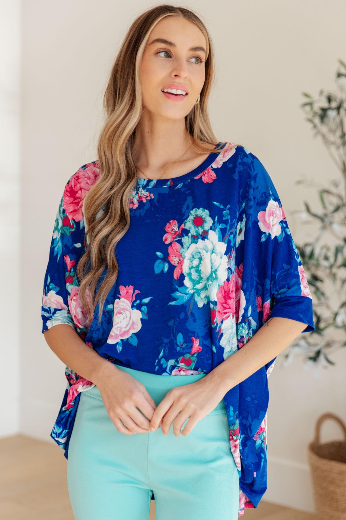 Essential Blouse in Royal and Pink Floral - becauseofadi