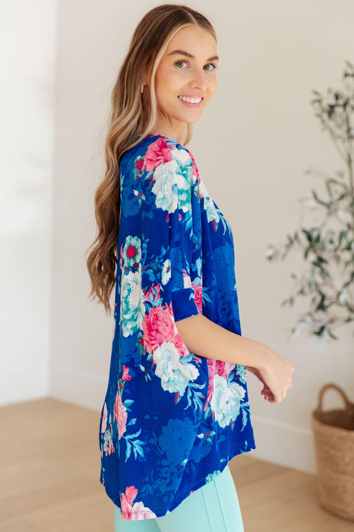 Essential Blouse in Royal and Pink Floral - becauseofadi