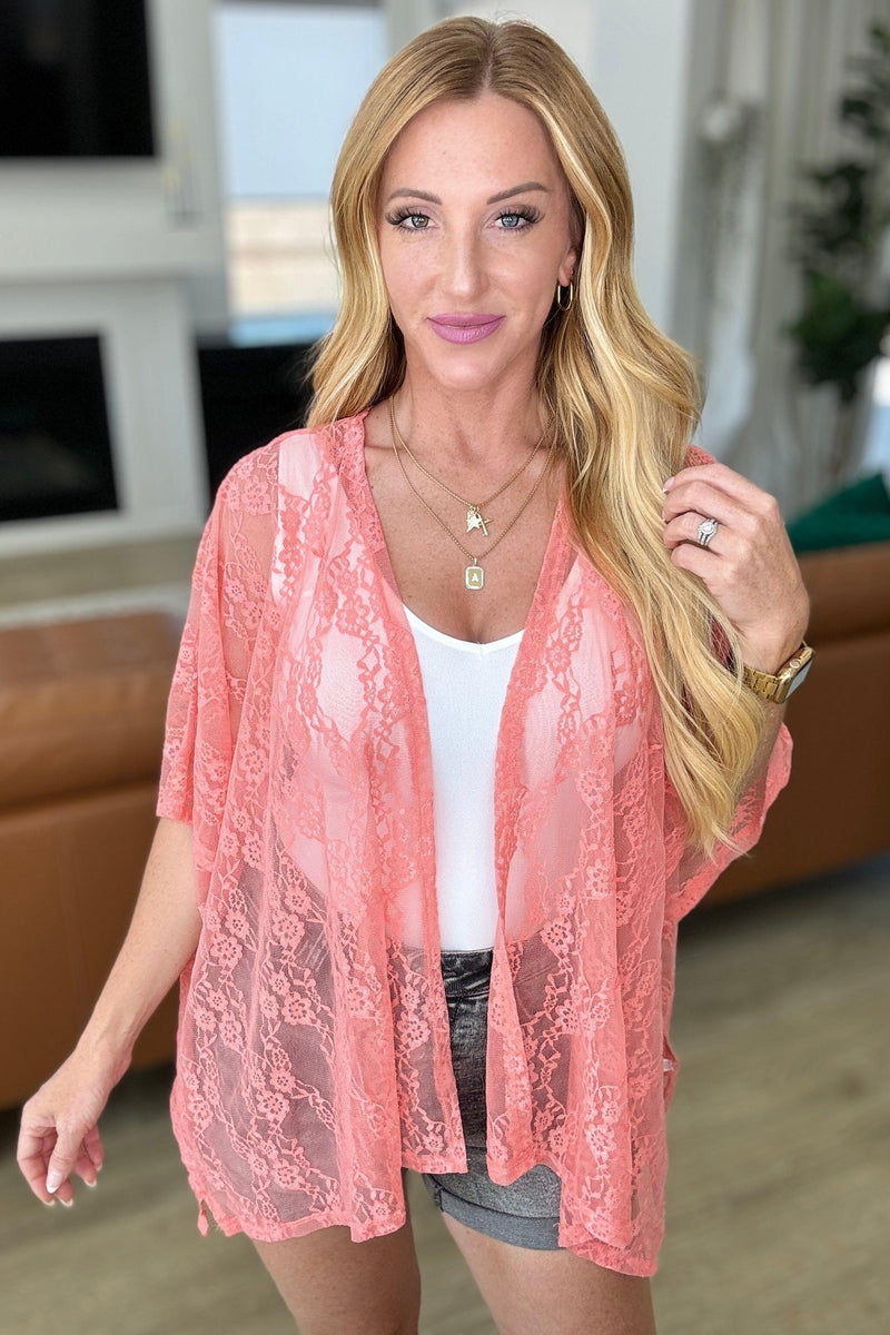 Good Days Ahead Lace Kimono In Coral - becauseofadi