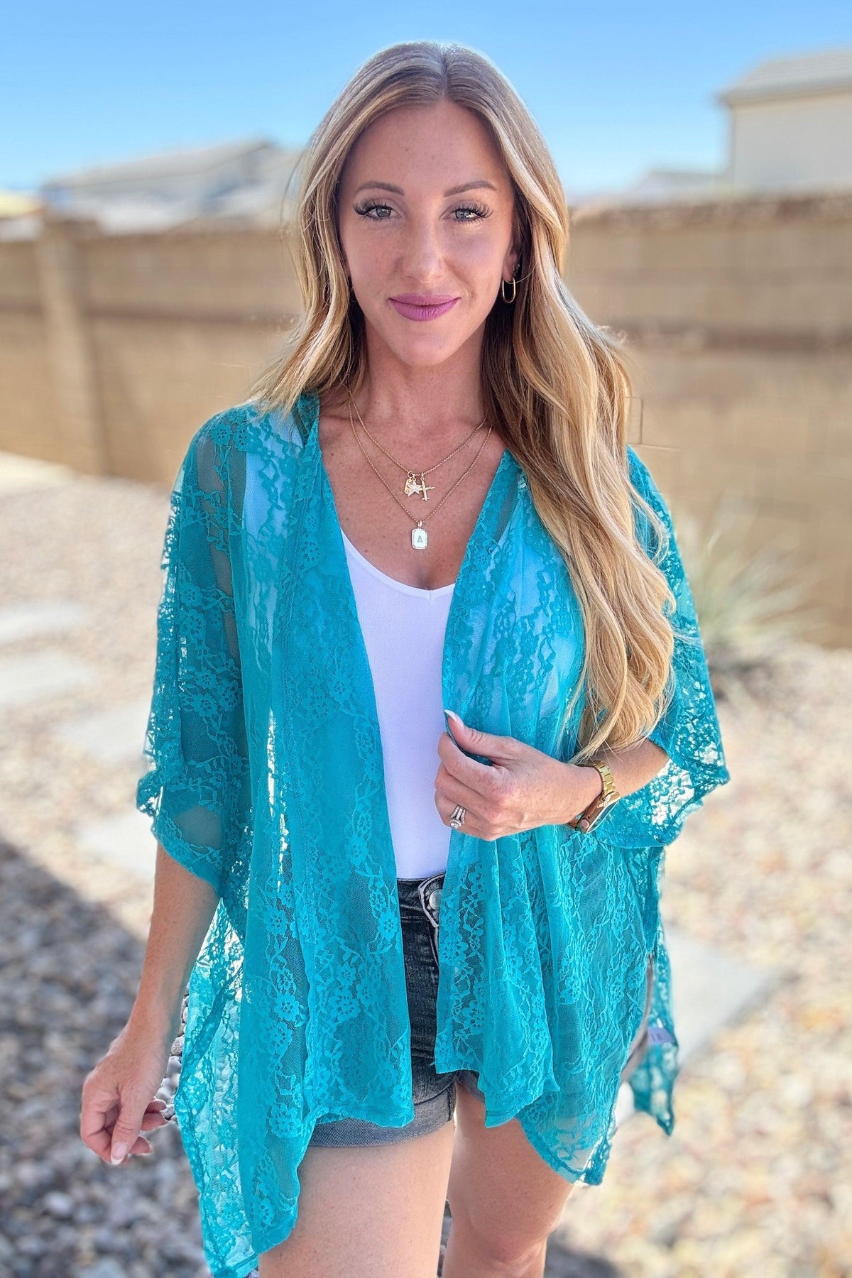 Good Days Ahead Lace Kimono In Teal - becauseofadi