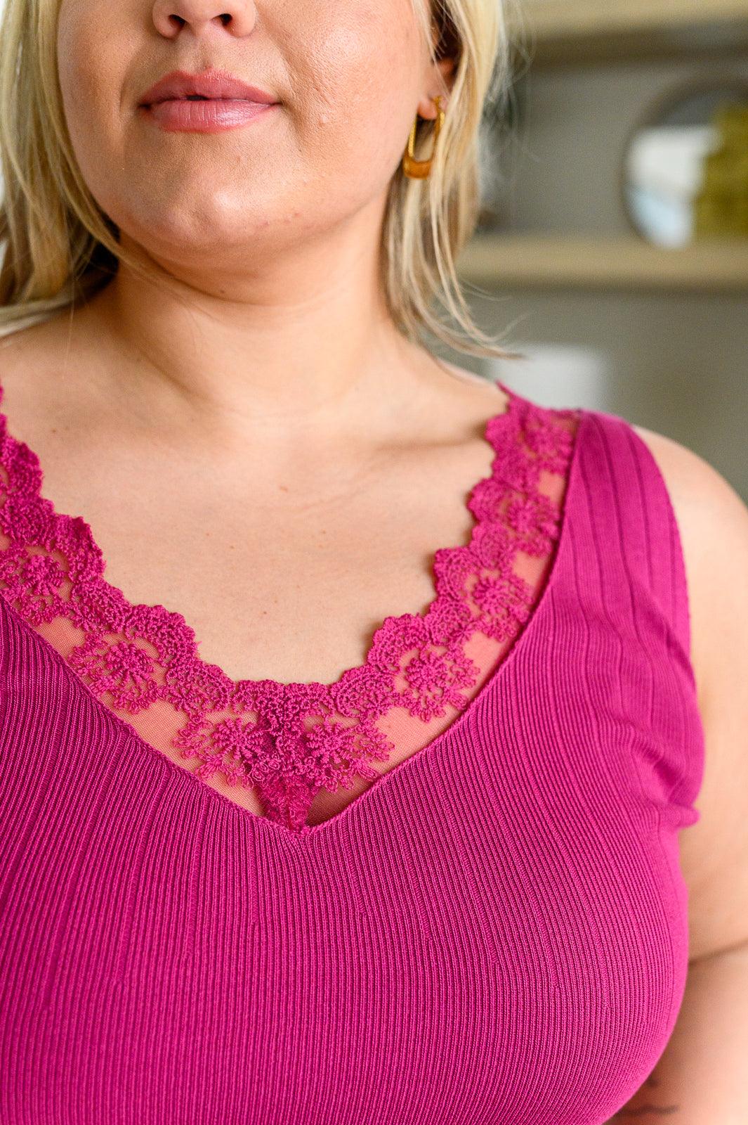 I Can Love You Better Lace Trim Tank in Berry - becauseofadi