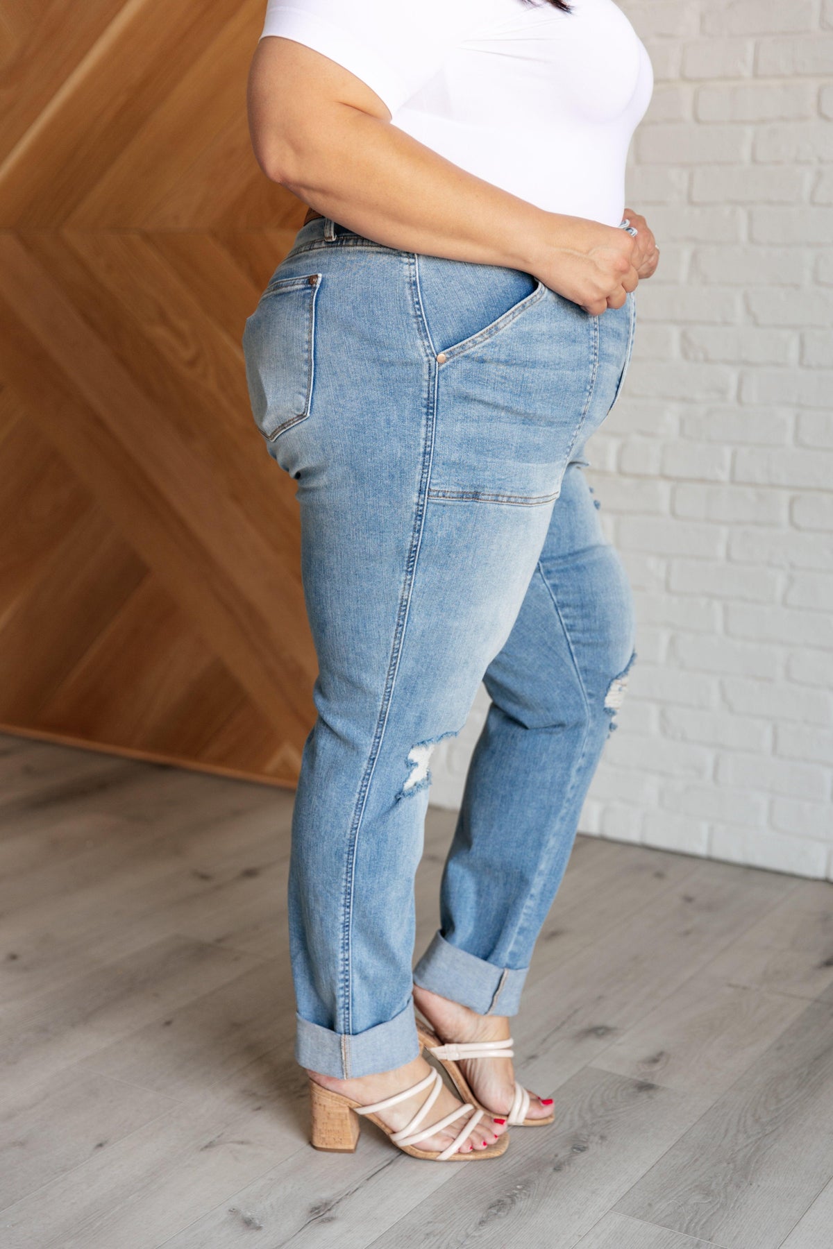 Judy Blue | Aiden High Rise Patch Pocket Distressed Boyfriend Jeans