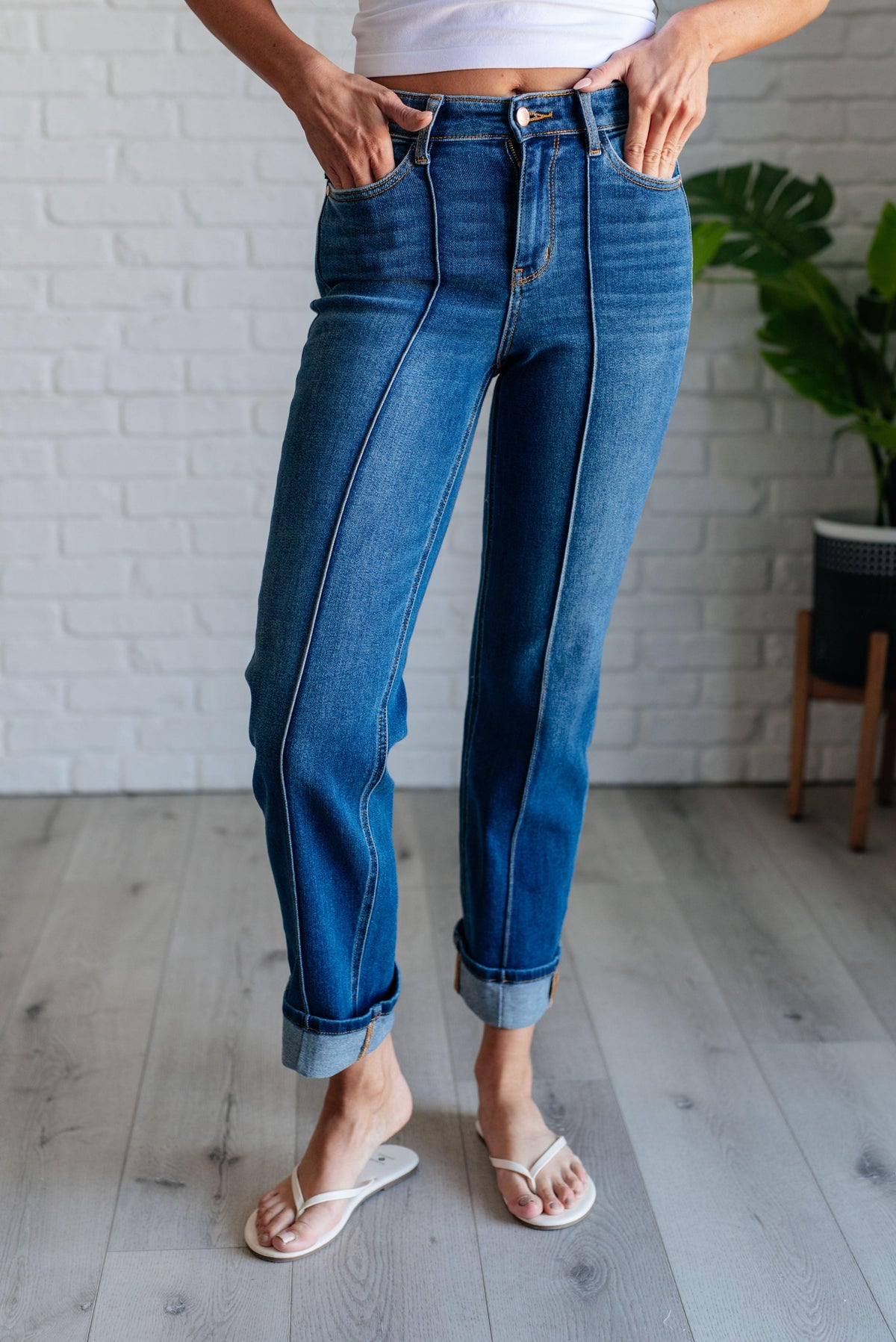 Judy Blue | Campbell High Rise Center Seam Detail Straight Jeans - becauseofadi