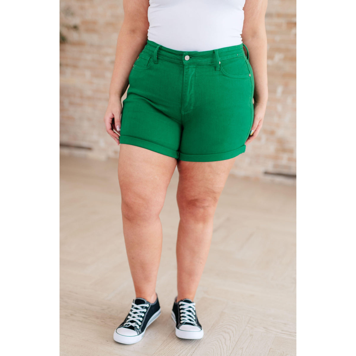 Judy Blue | Jenna High Rise Control Top Cuffed Shorts in Green - becauseofadi