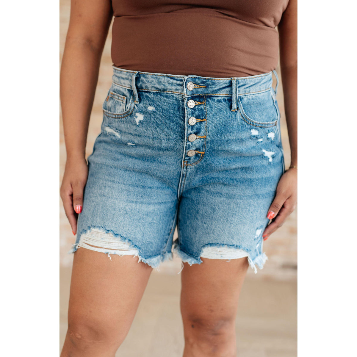 Judy Blue | Kara High Rise Rigid Magic Button Fly Cutoff Shorts - becauseofadi