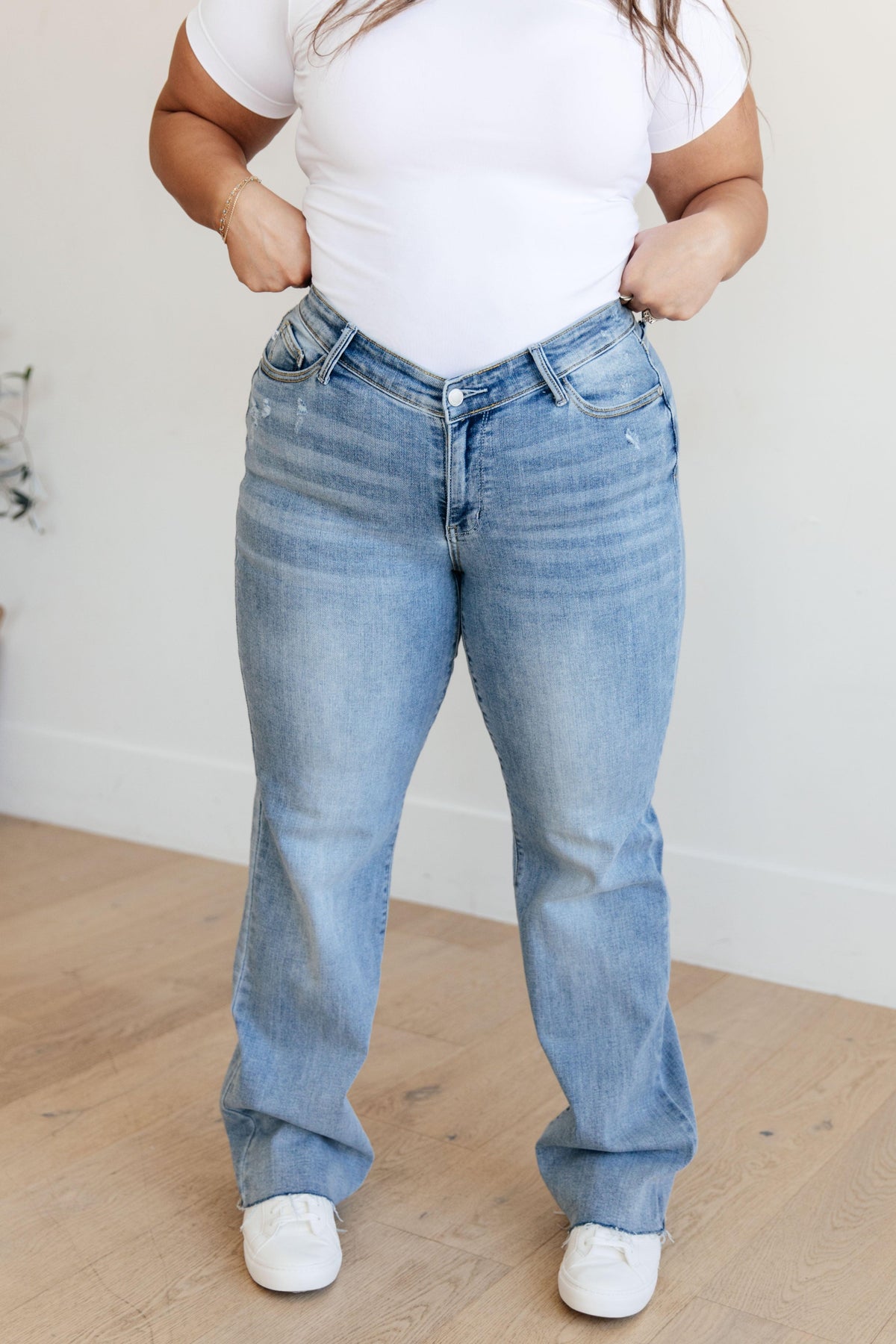 Judy Blue | Mildred High Rise V Front Waistband Straight Jeans - becauseofadi