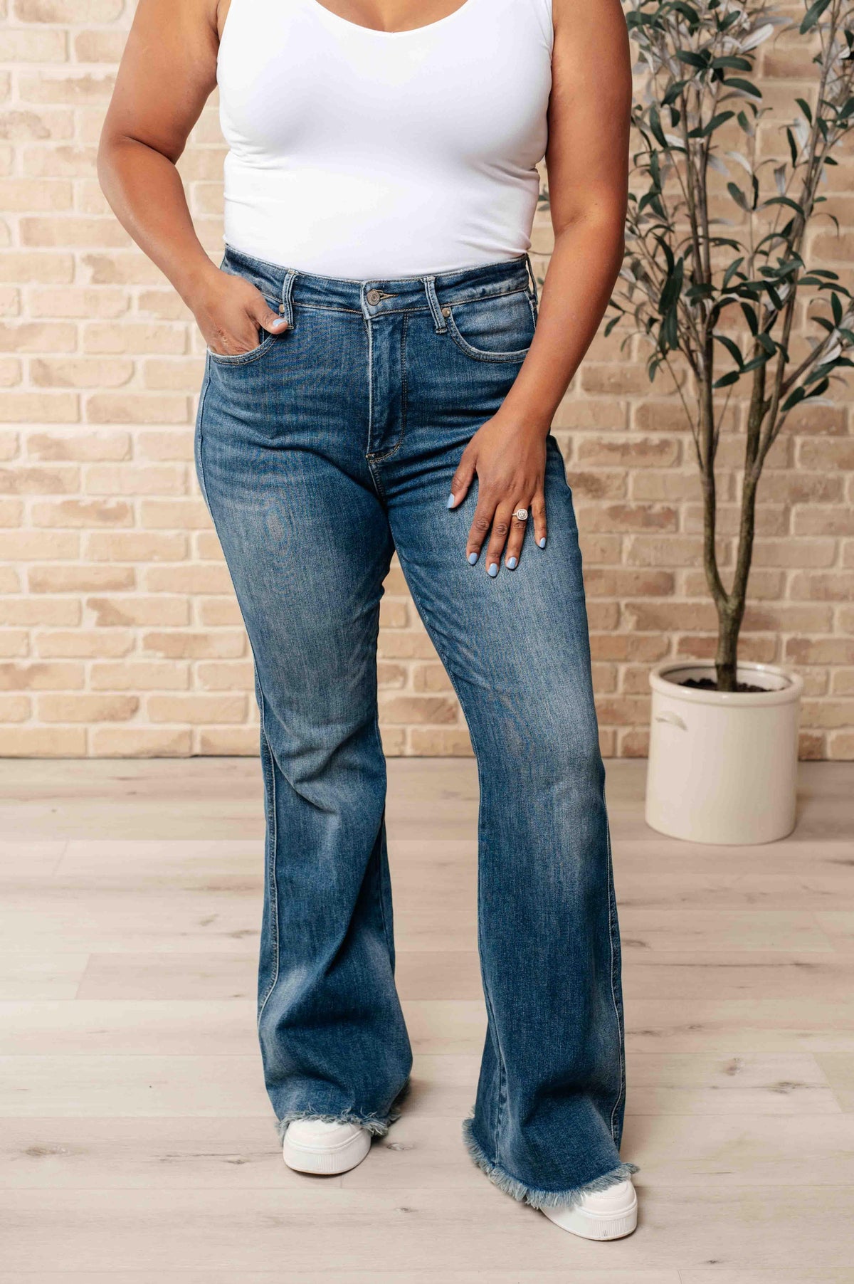 Judy Blue | Miley High Waist Control Top Frayed Hem Flare Jeans - becauseofadi