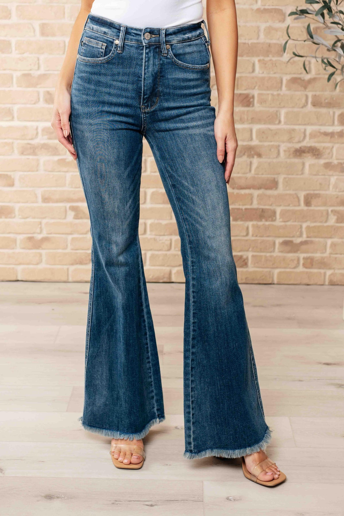 Judy Blue | Miley High Waist Control Top Frayed Hem Flare Jeans - becauseofadi