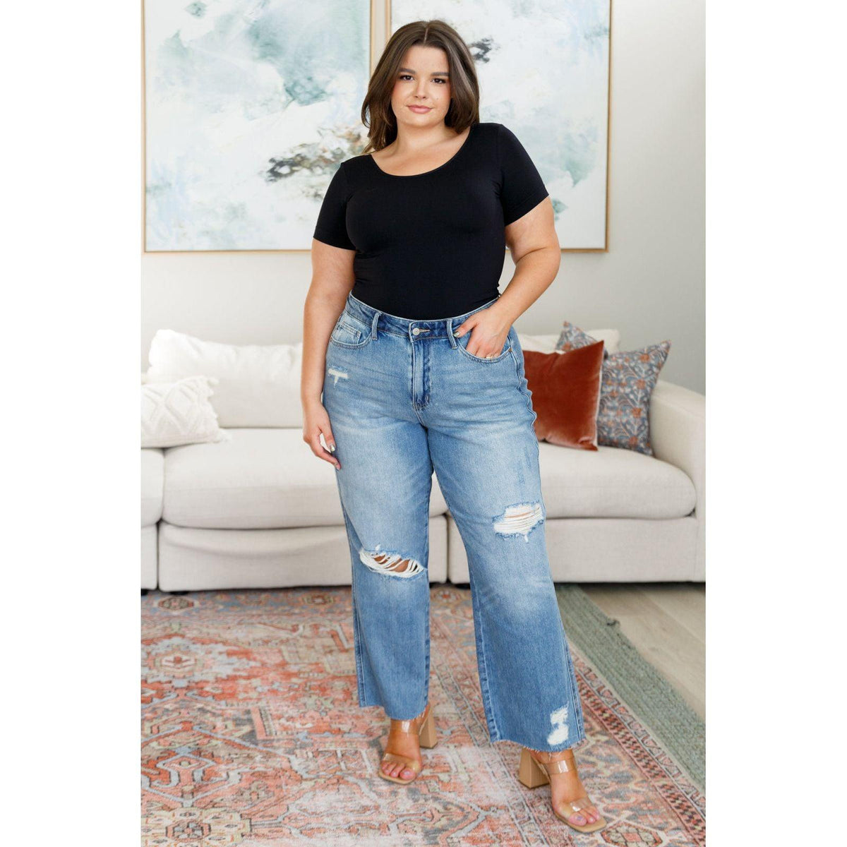 Judy Blue | Nora High Rise Rigid Magic Destroy Slim Straight Jeans - becauseofadi