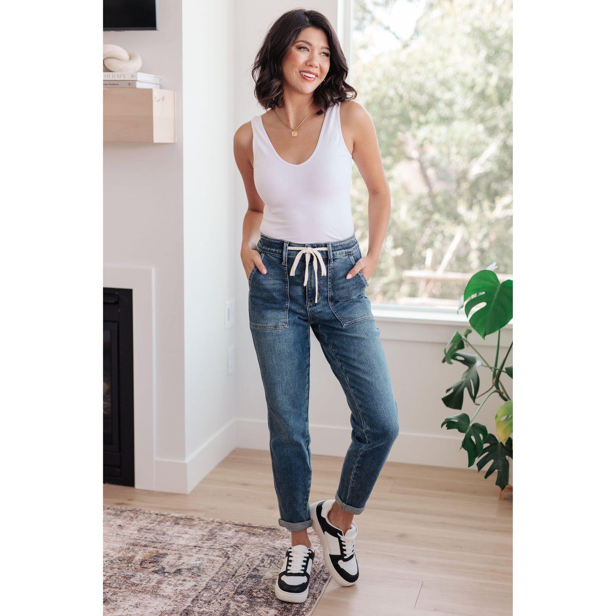 Judy Blue | Payton Pull On Denim Joggers in Medium Wash - becauseofadi