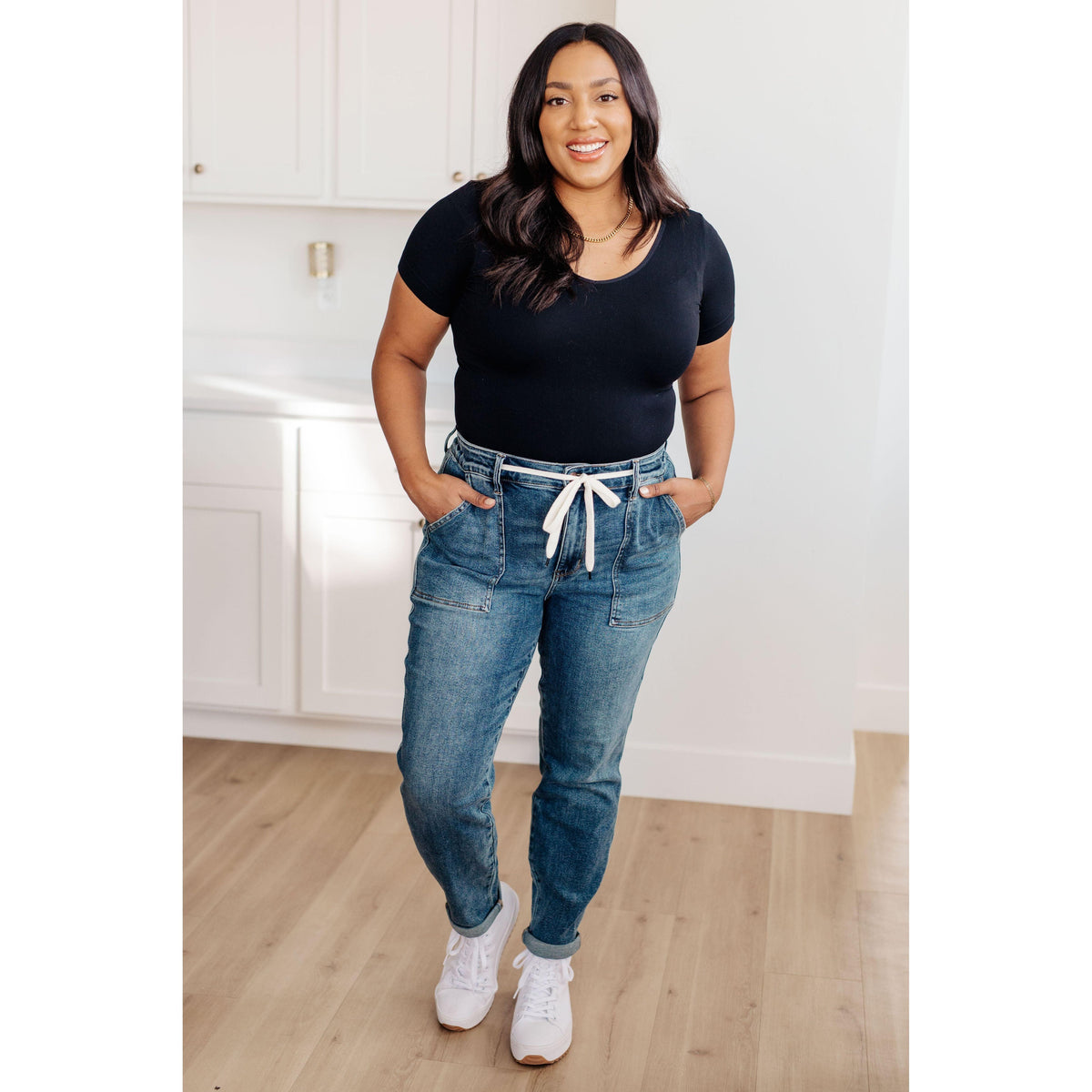 Judy Blue | Payton Pull On Denim Joggers in Medium Wash - becauseofadi