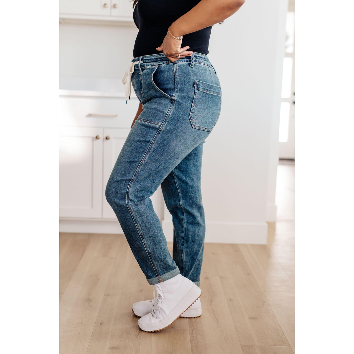 Judy Blue | Payton Pull On Denim Joggers in Medium Wash - becauseofadi