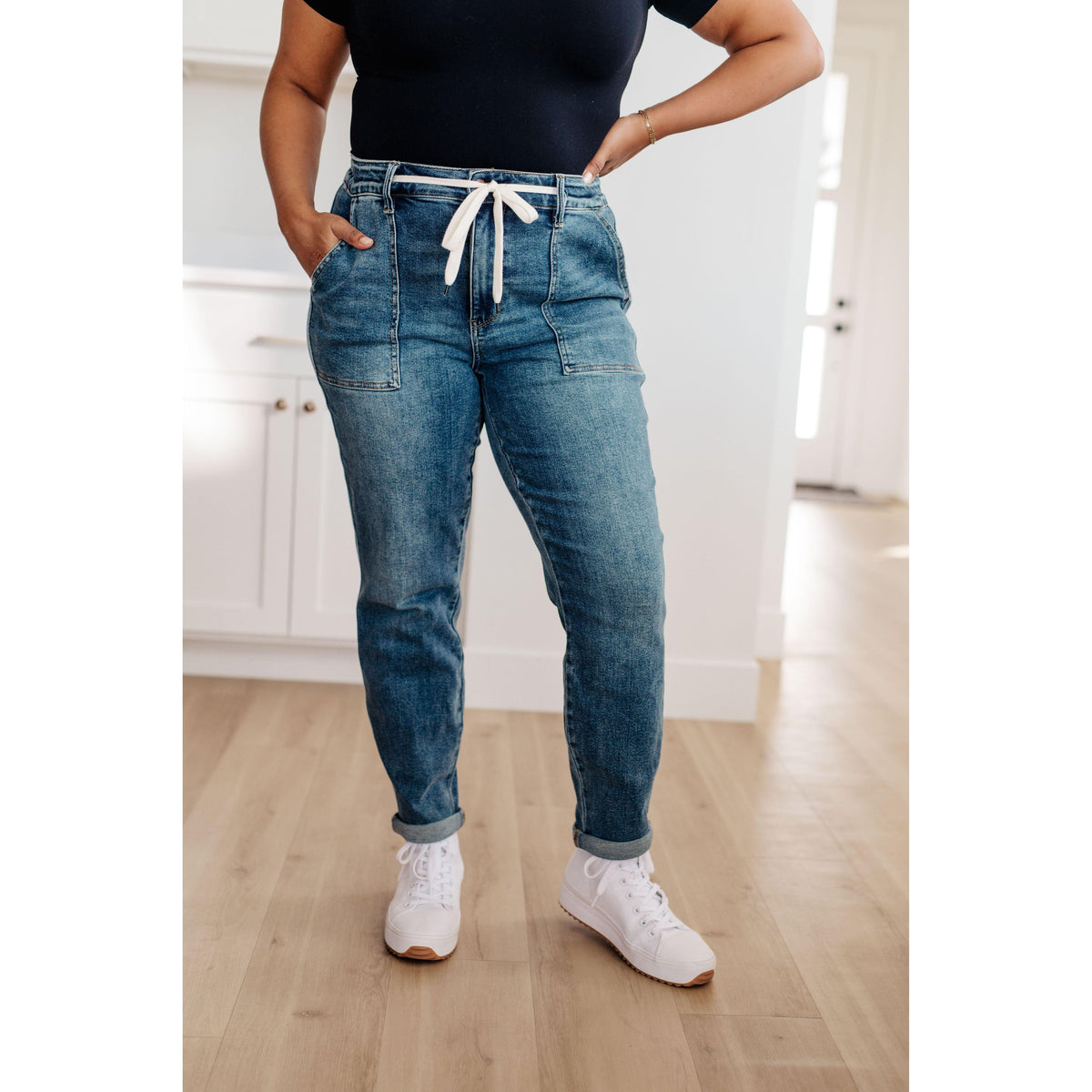 Judy Blue | Payton Pull On Denim Joggers in Medium Wash - becauseofadi