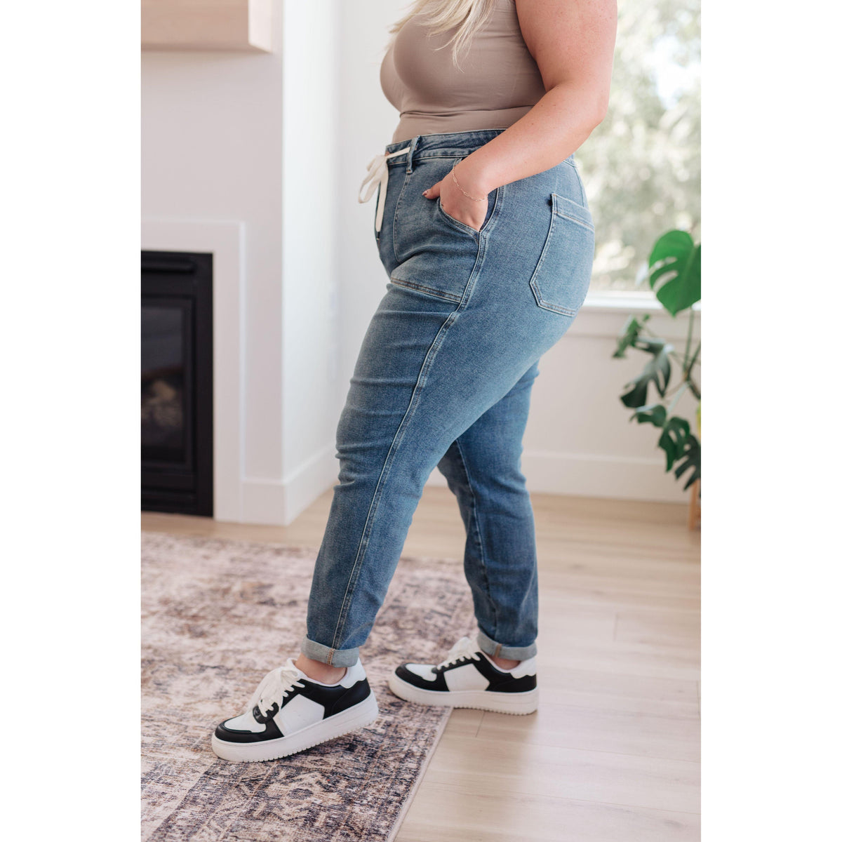 Judy Blue | Payton Pull On Denim Joggers in Medium Wash - becauseofadi