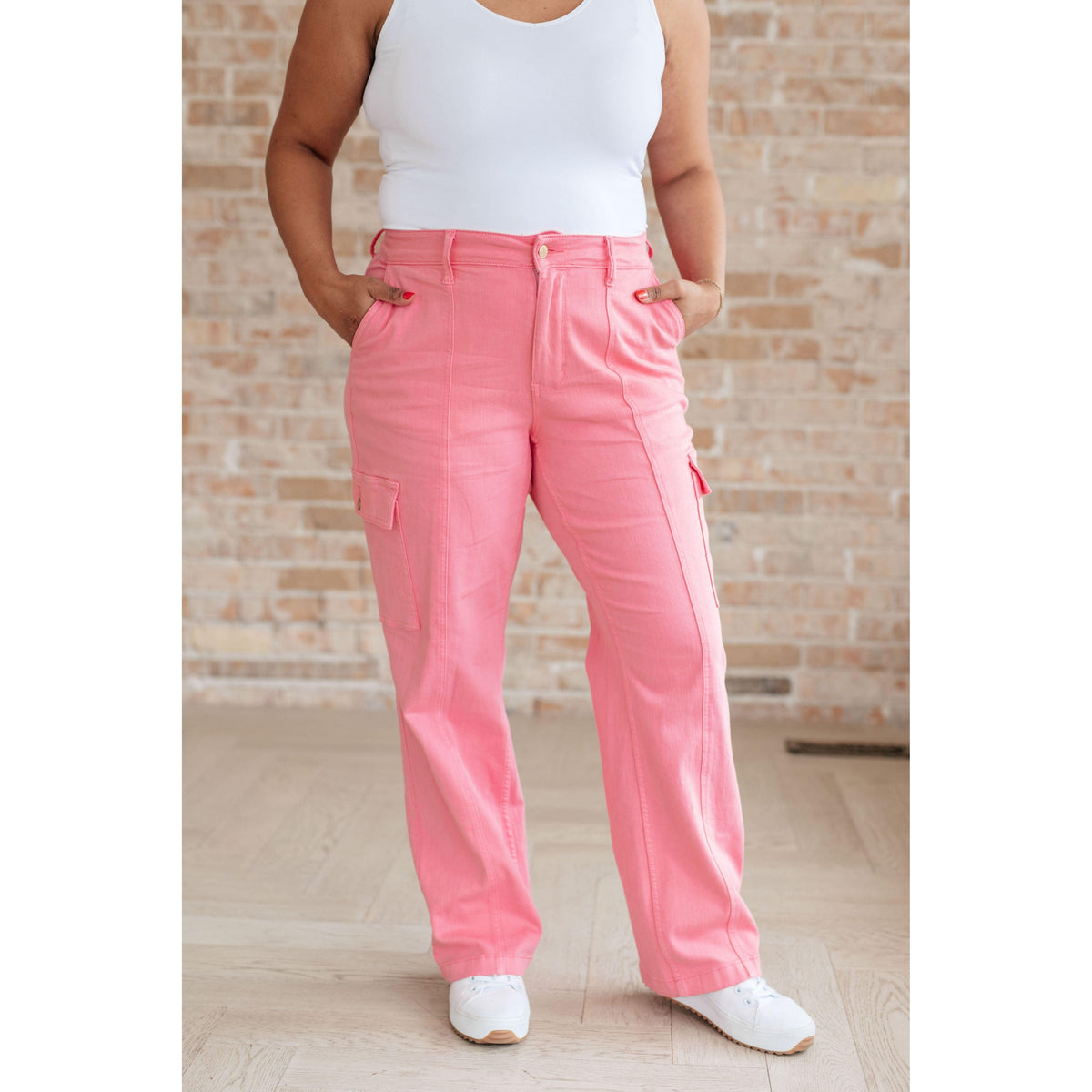 Judy Blue | Peggy High Rise Cargo Straight Jeans in Pink - becauseofadi