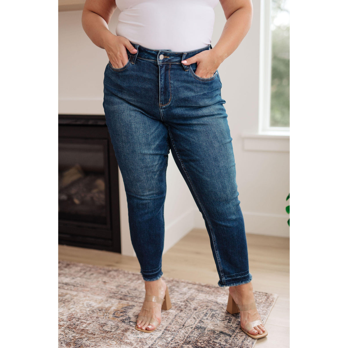 Judy Blue | Phillipa High Rise Release Hem Slim Jeans - becauseofadi