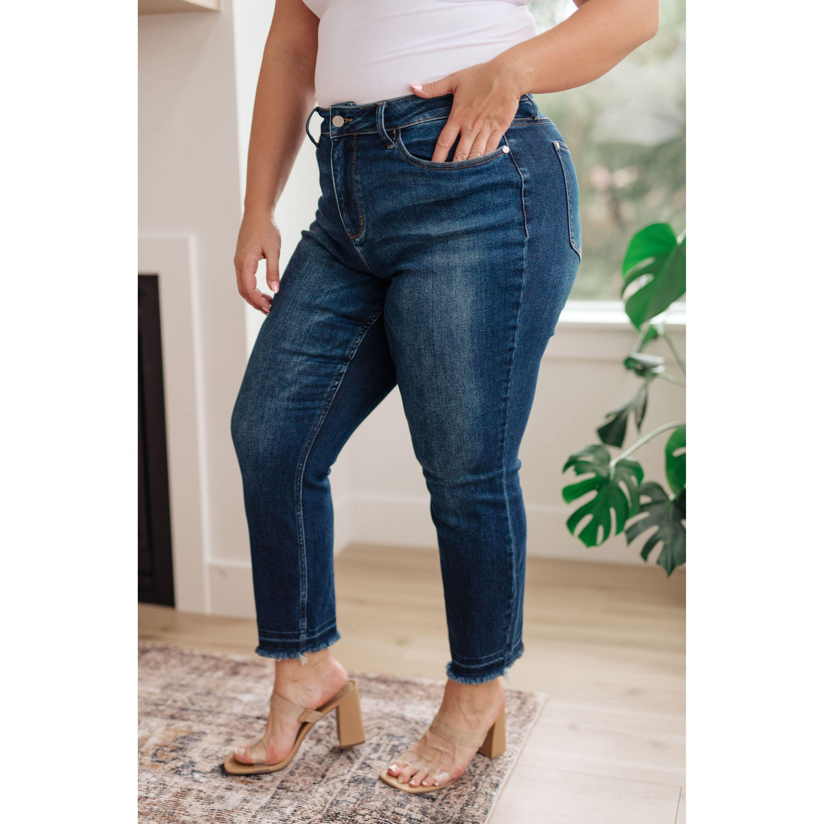 Judy Blue | Phillipa High Rise Release Hem Slim Jeans - becauseofadi