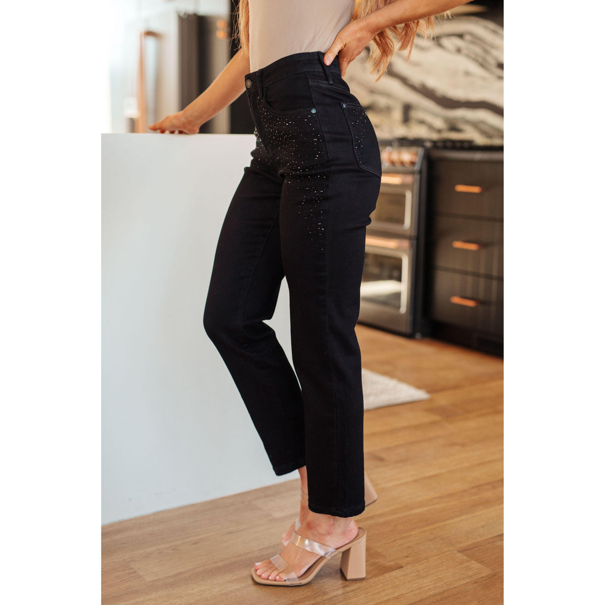 Judy Blue | Reese Rhinestone Slim Fit Jeans in Black - becauseofadi