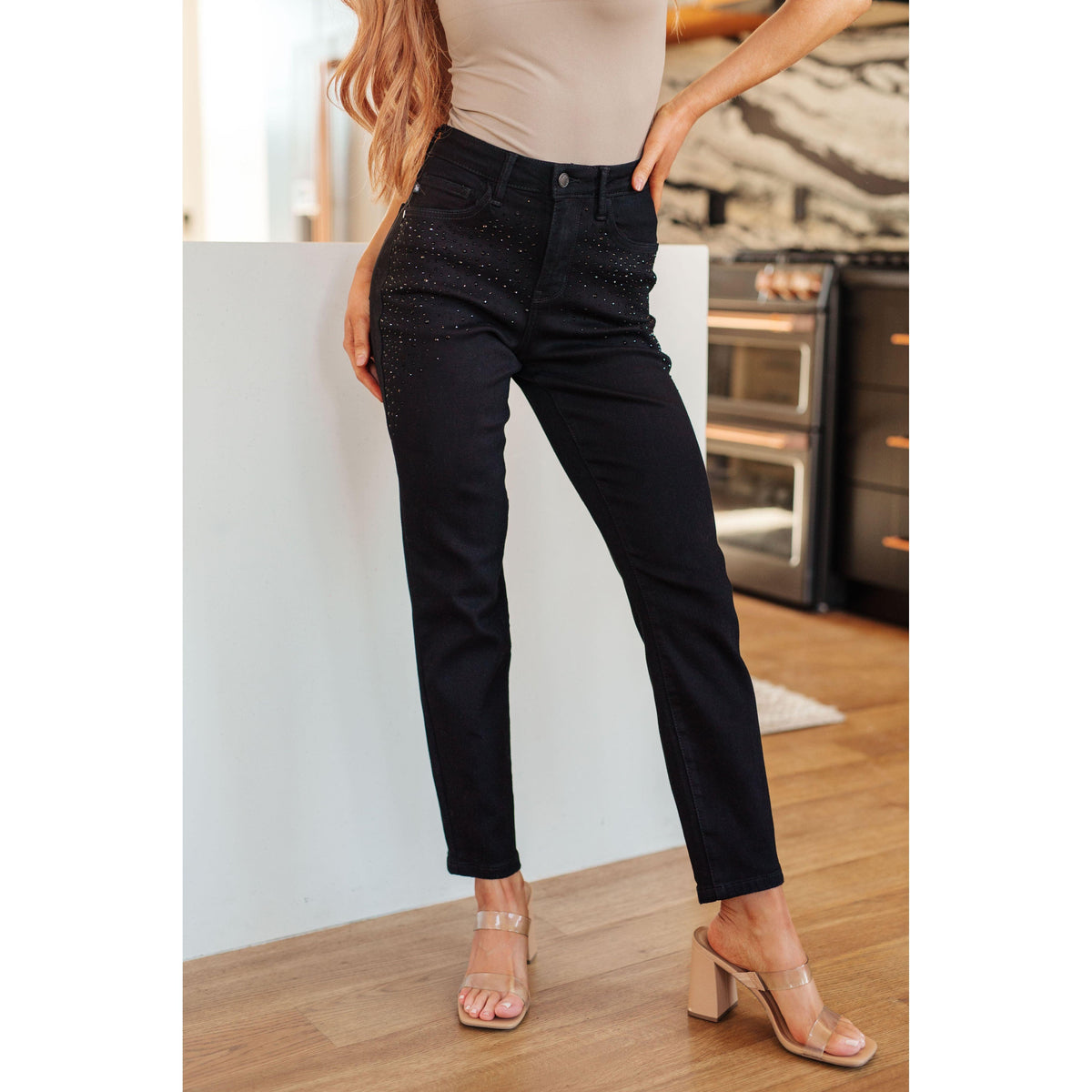Judy Blue | Reese Rhinestone Slim Fit Jeans in Black - becauseofadi